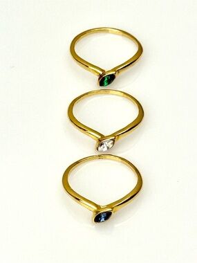 Vintage Gold Rings Stackable Green Blue White Gemstone Size 9.75